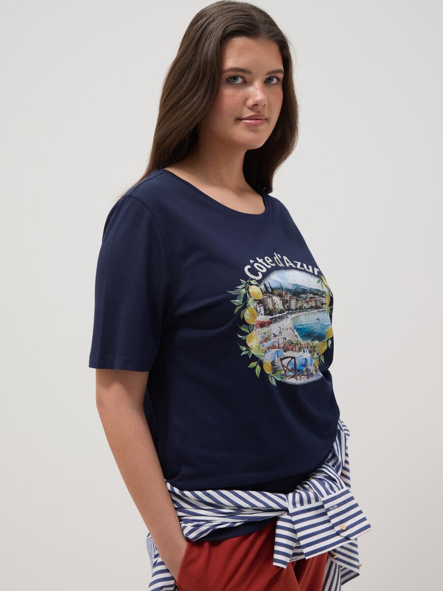 Blue pure cotton T-shirt regular fit with print_0