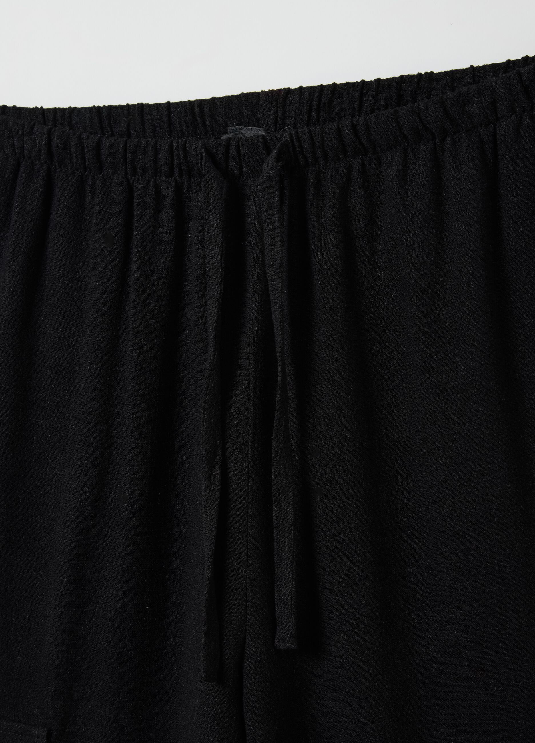 Cargo Linen Wide Leg Trousers Black