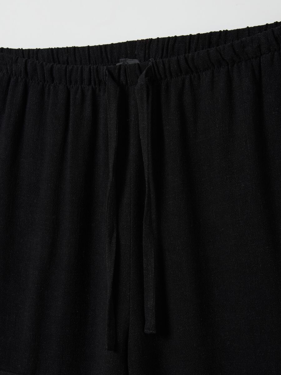 Cargo Linen Wide Leg Trousers Black_5