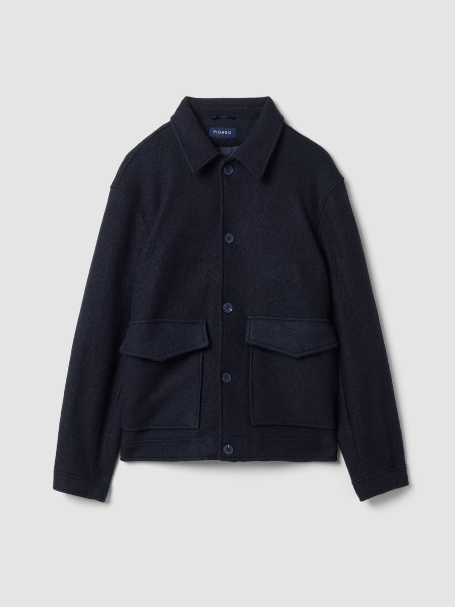 Shacket blu navy imbottita in misto lana e viscosa_0