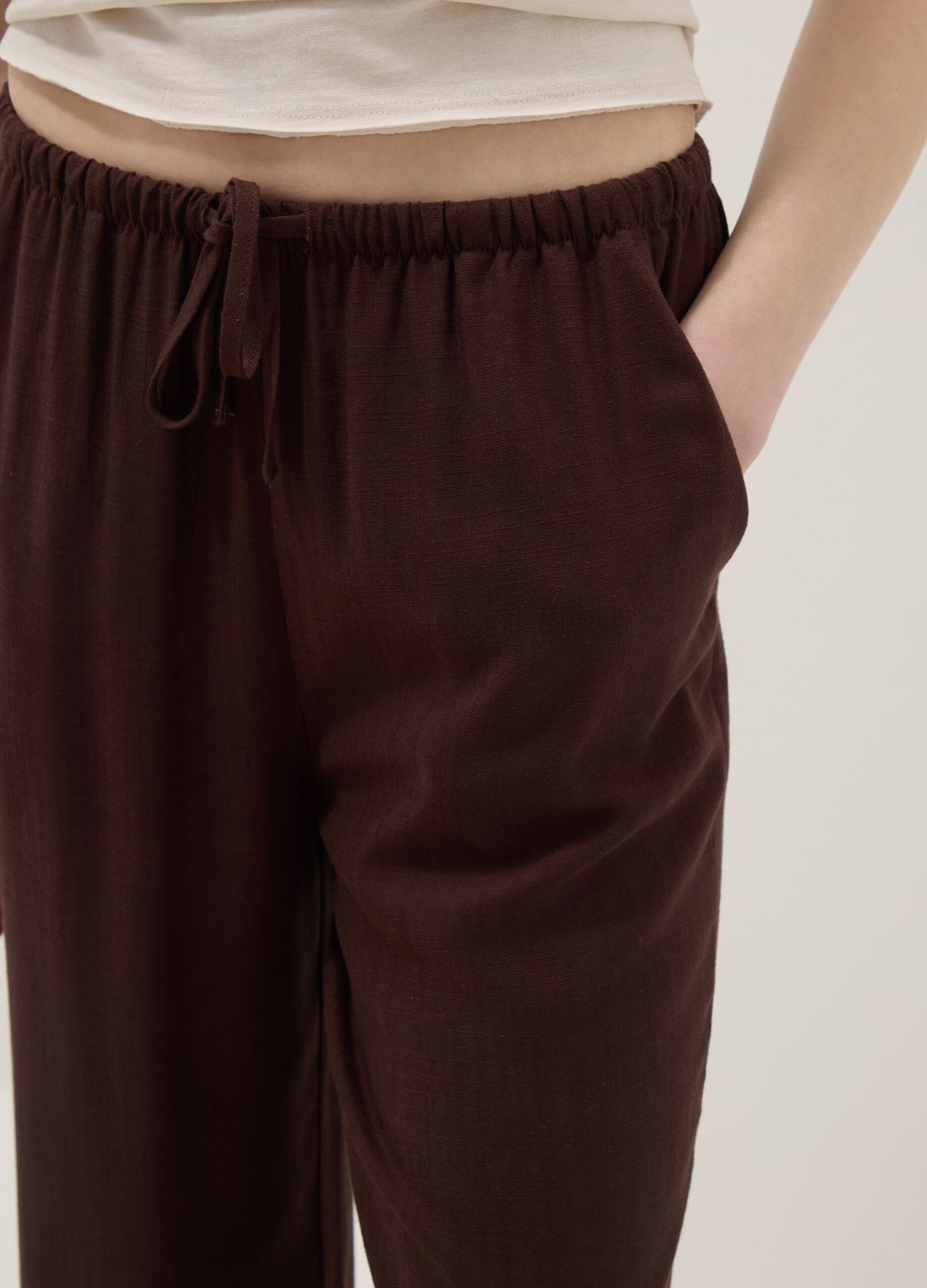 Brown viscose and linen blend joggers &ndash; relaxed fit