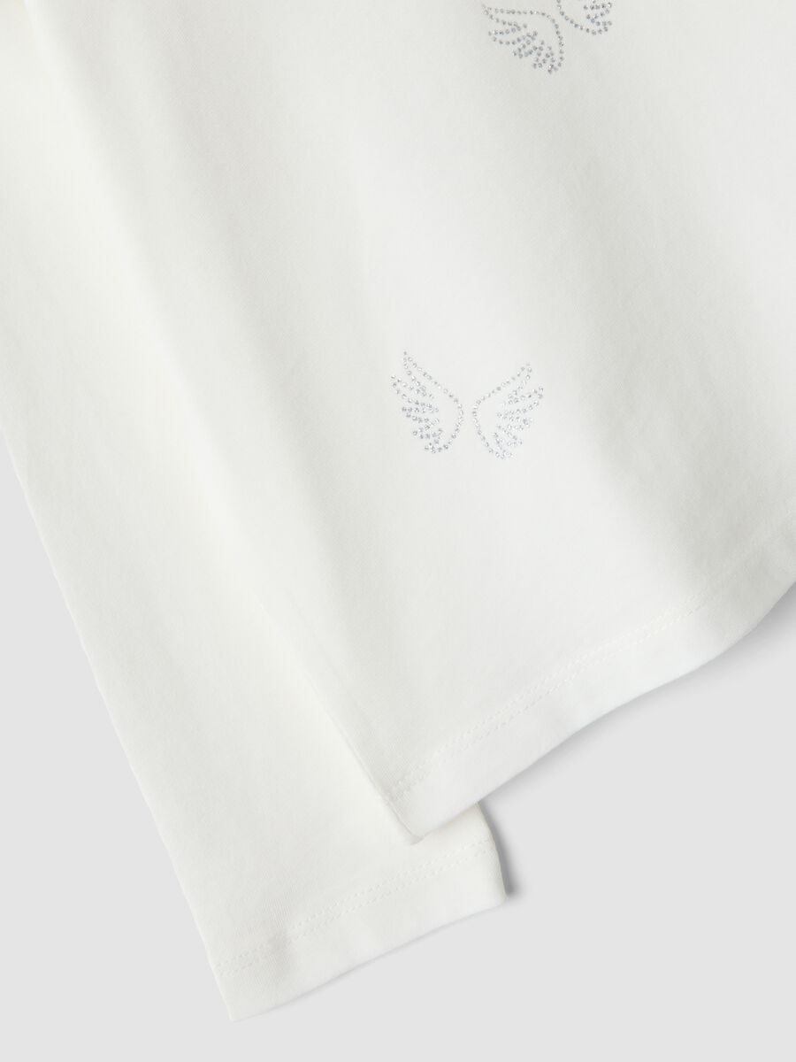 T-shirt bianca in puro cotone organico con stampa farfalle per bambina_3