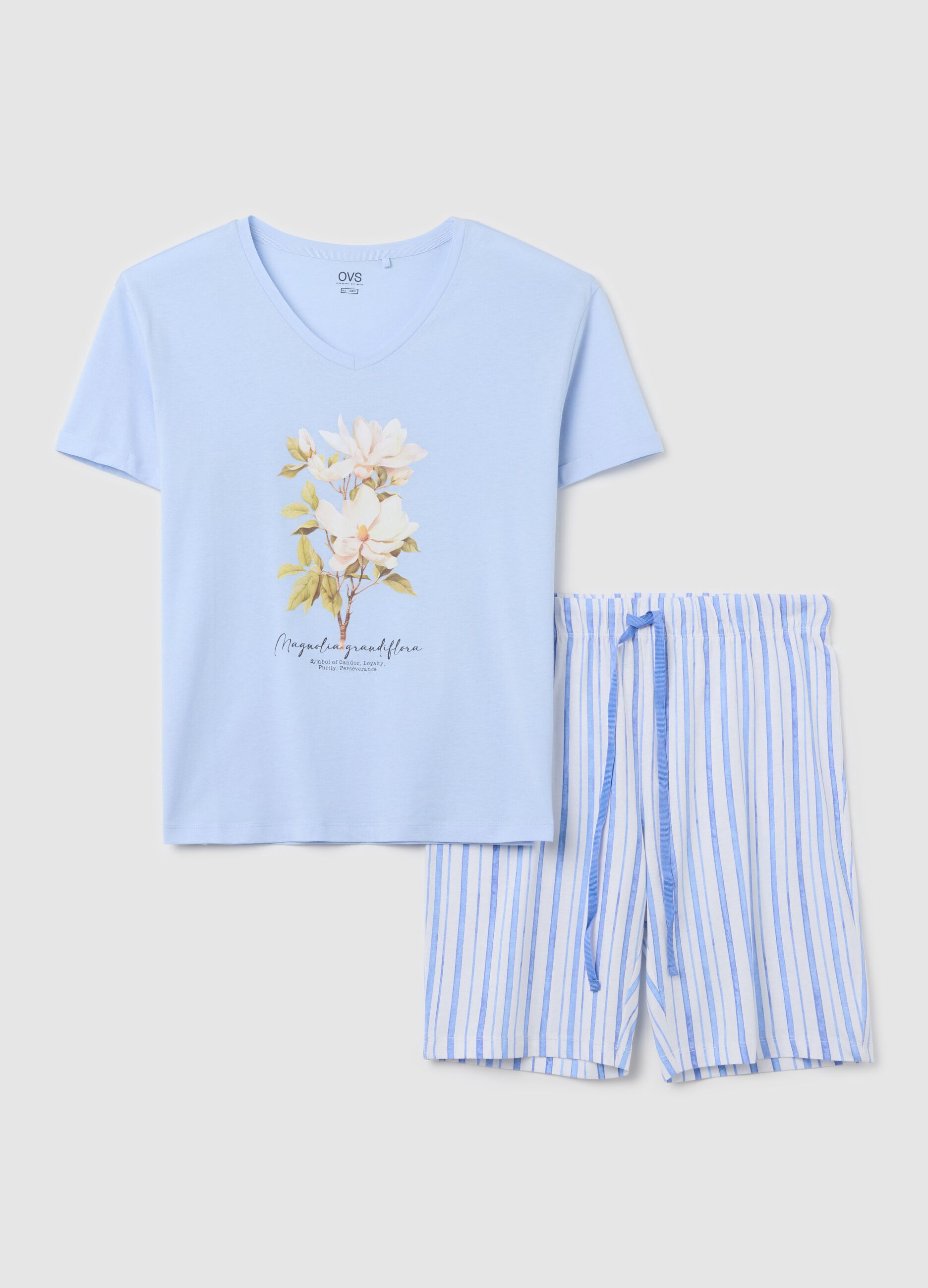 Light blue cotton pyjamas with floral print
