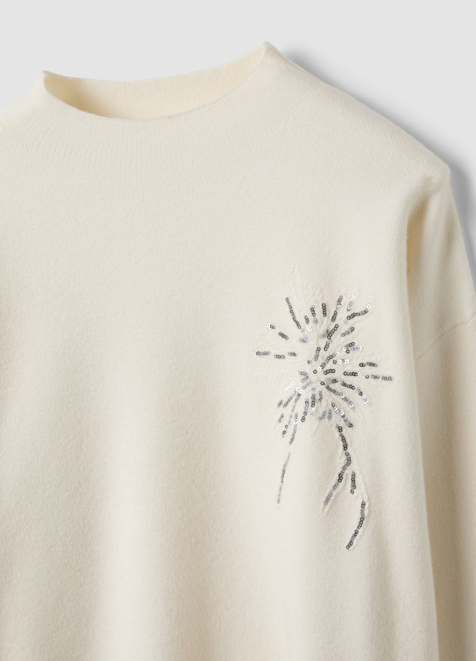 Sand viscose-blend jumper with sequin embroidery, regular fit