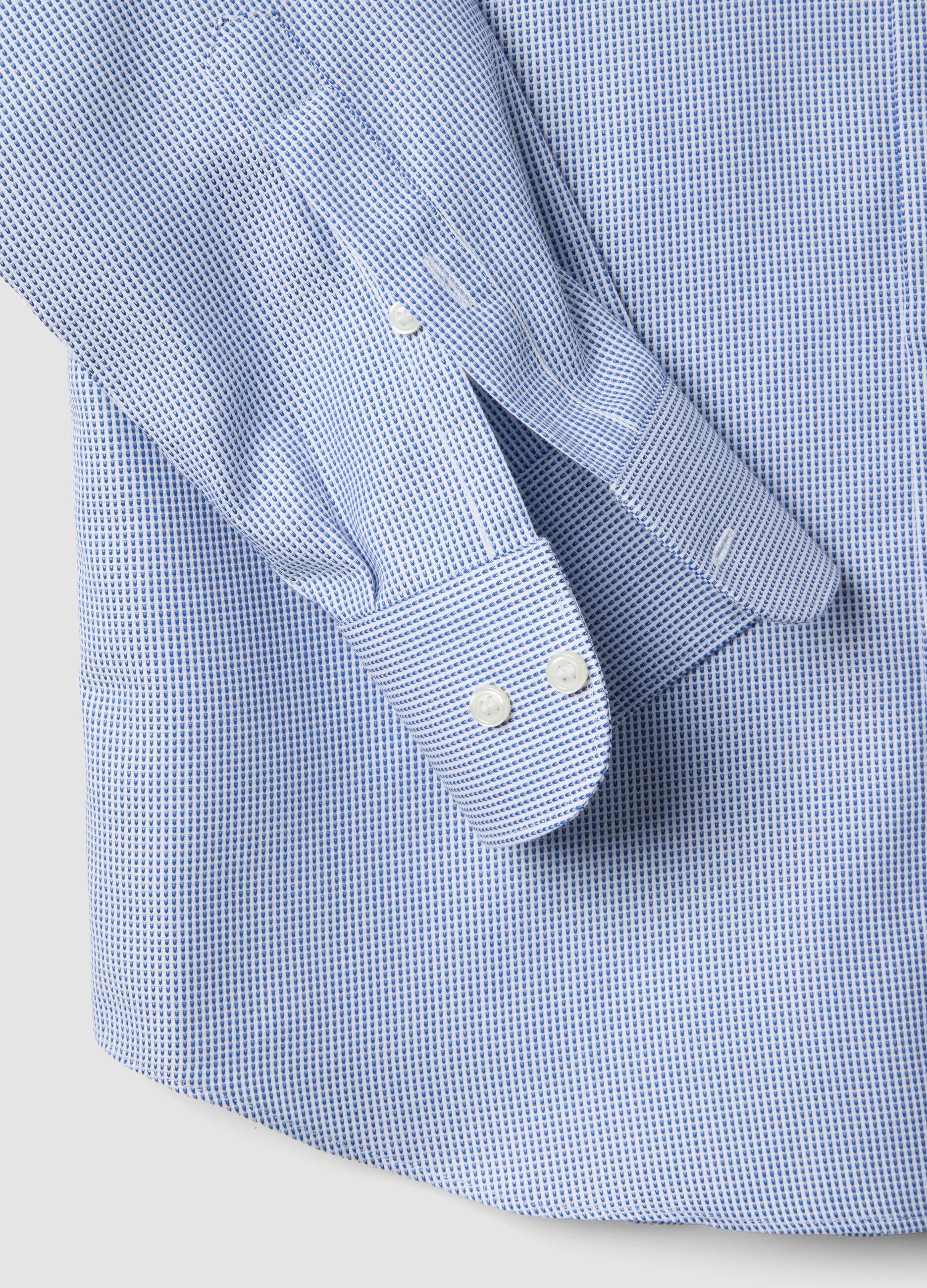 Light blue slim fit cotton shirt with micro-checks