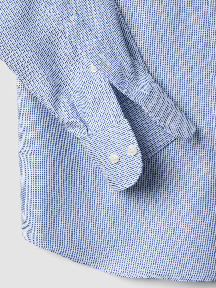 Light blue slim fit cotton shirt with micro-checks_5