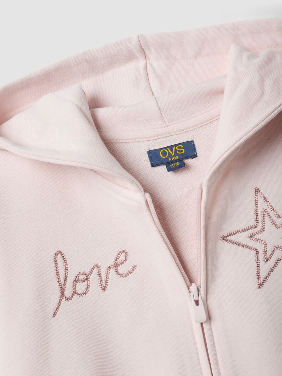 Felpa rosa crop in puro cotone con cappuccio per bambina_3