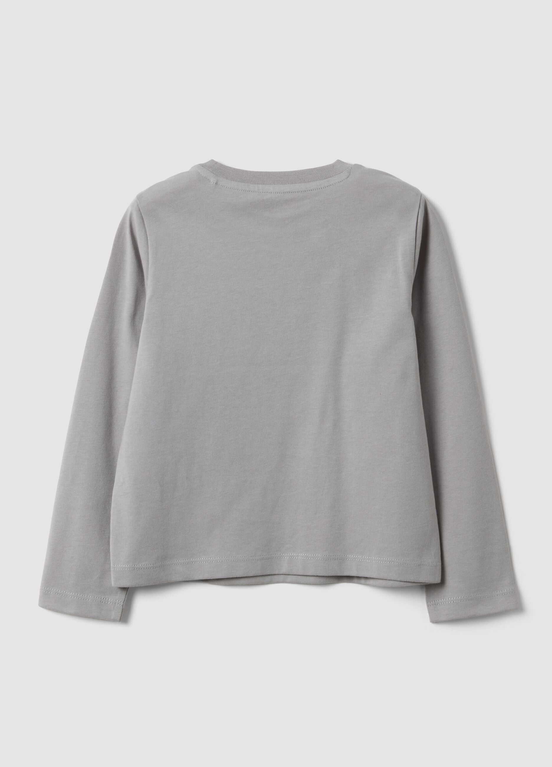Girls&rsquo; grey organic cotton T-shirt with front print, regular fit