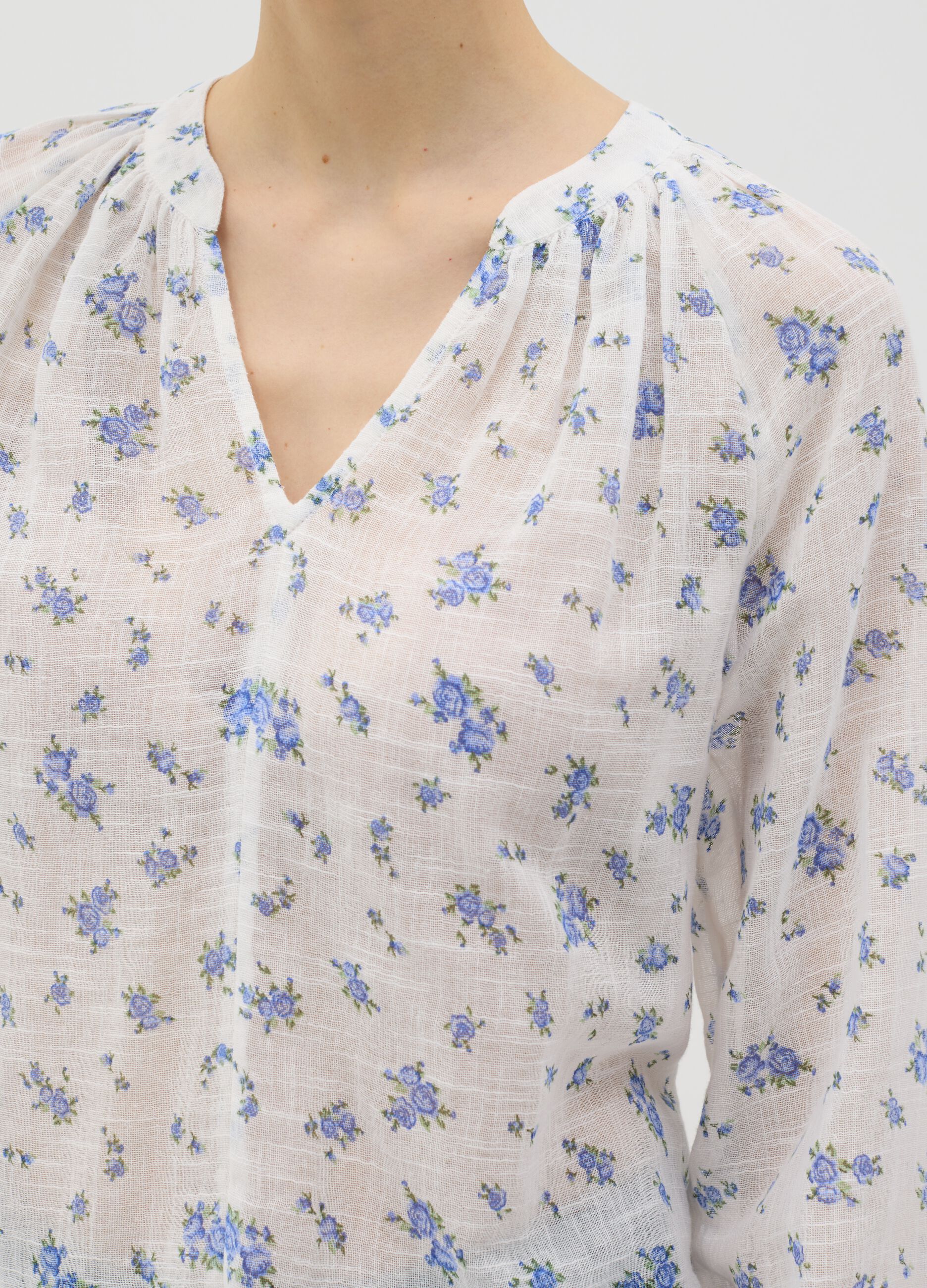 White and blue brushed blouse