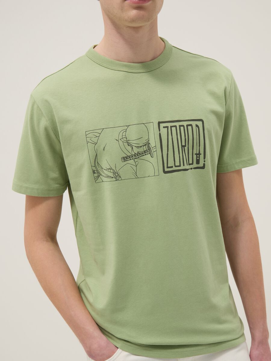 Green pure cotton T-shirt with One Piece print_3