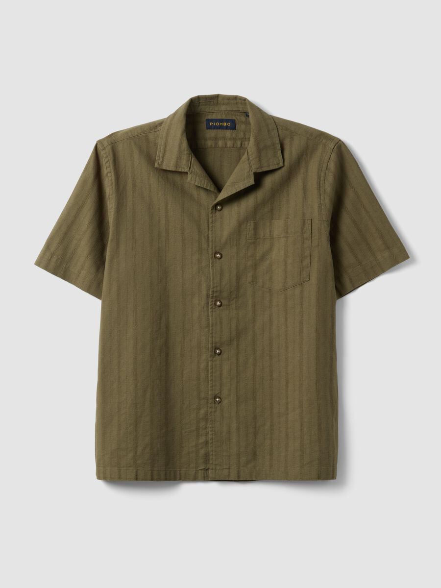 Camicia verde in cotone organico con collo bowling_4