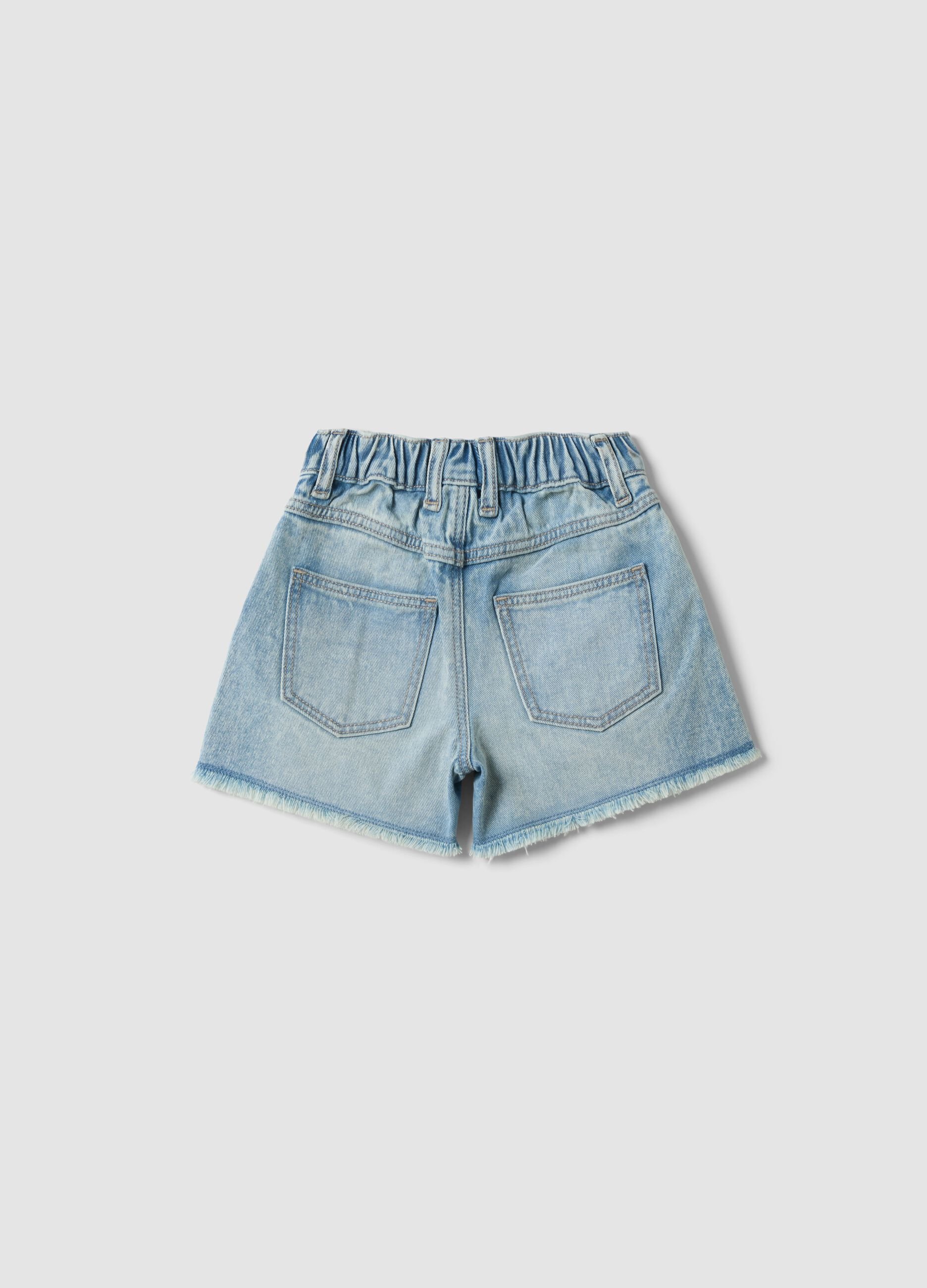 Light blue pure cotton denim shorts with rhinestones