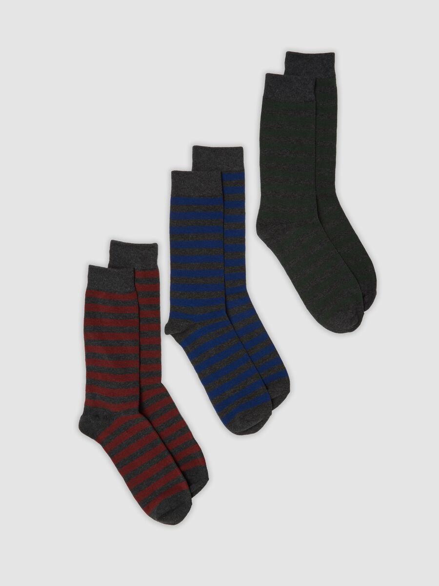 Three-pack of blue mid-calf socks in stretch organic cotton_0
