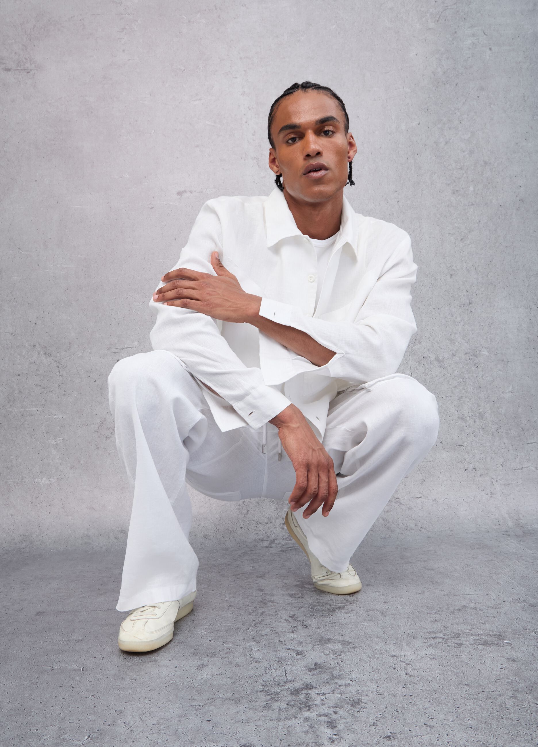 100% Linen Cargo Shirt White