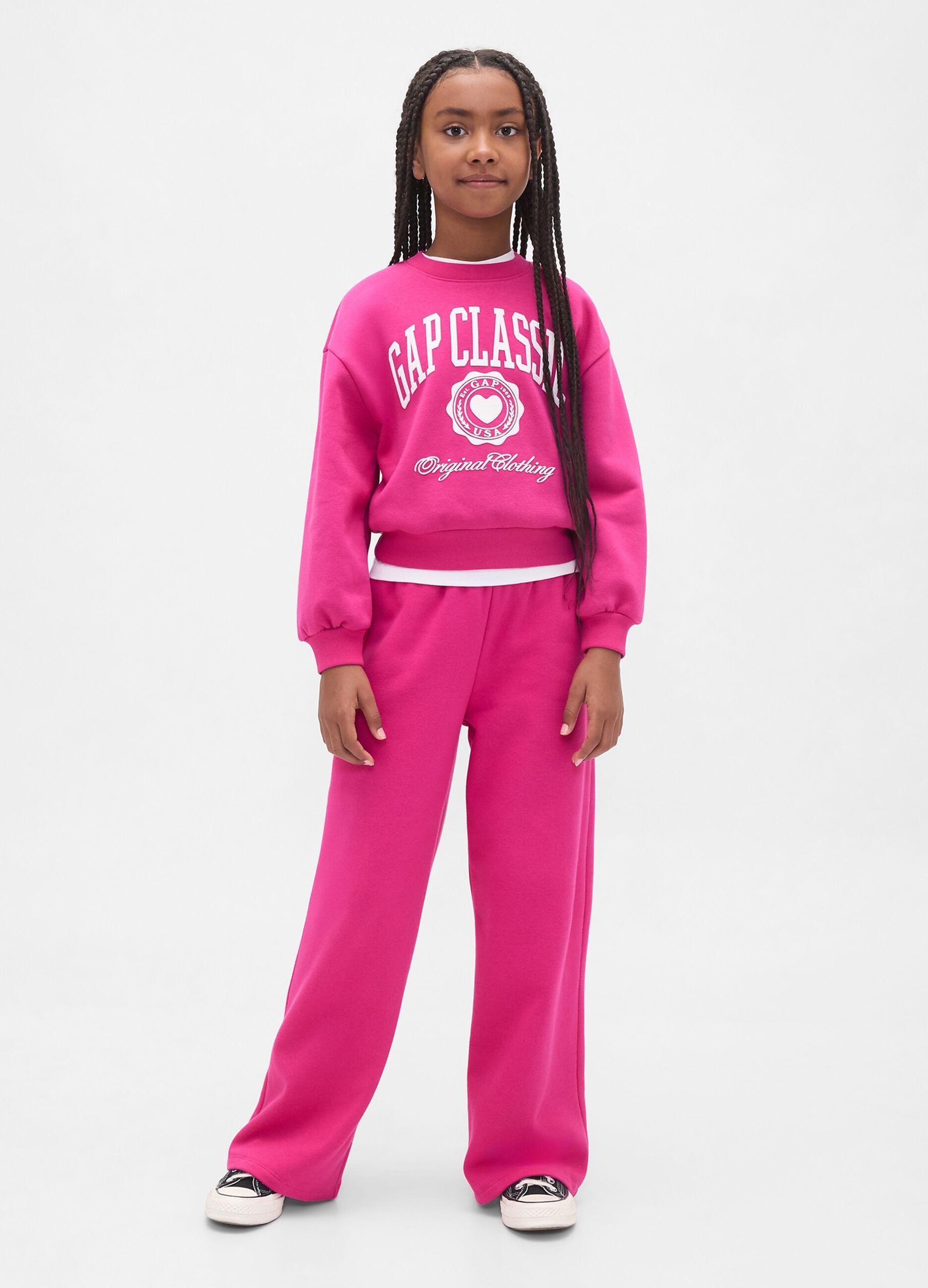 Pink trousers for girls in cotton and polyester blend