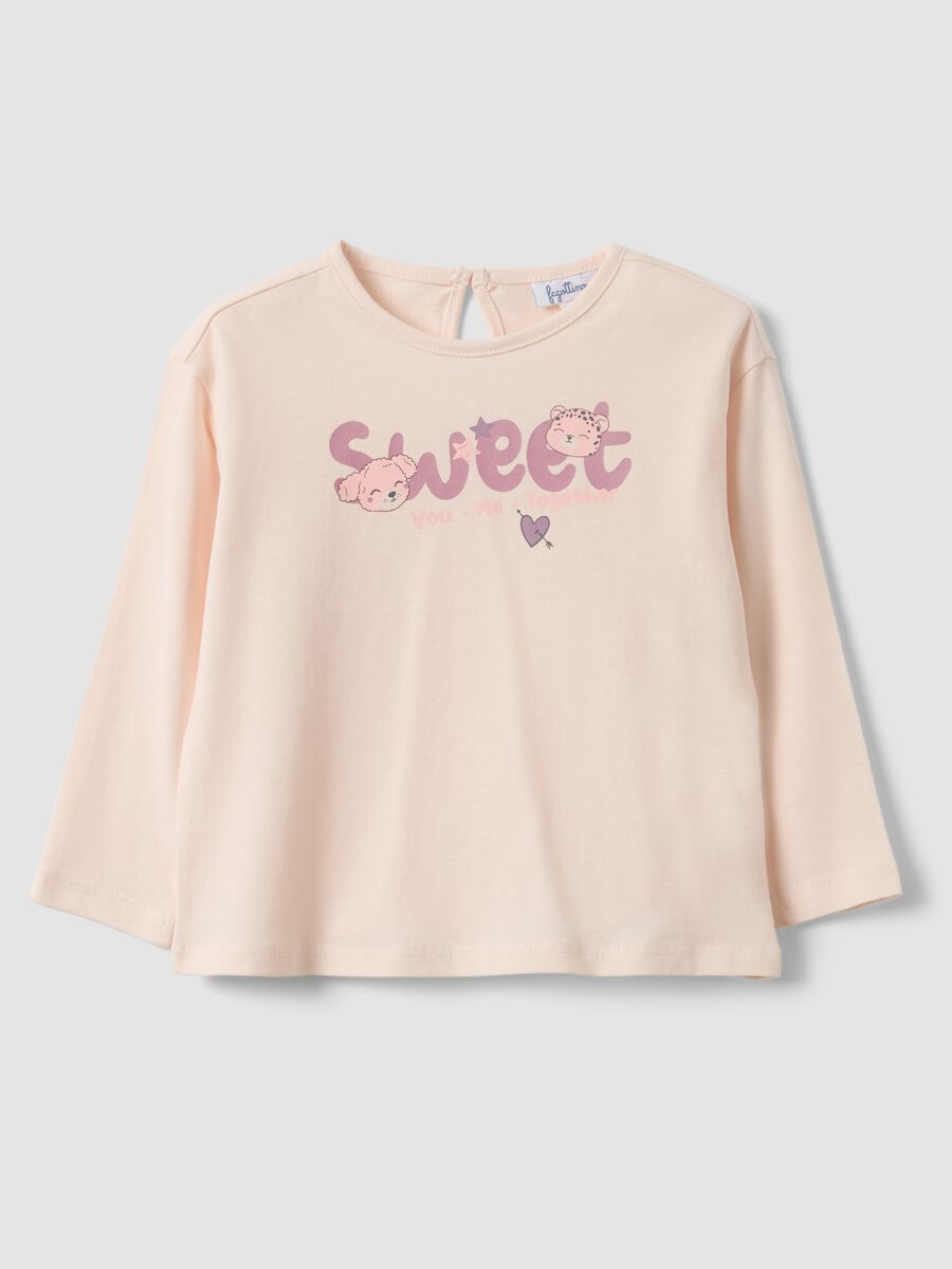 Pink long-sleeve organic cotton printed T-shirt for baby girls_0