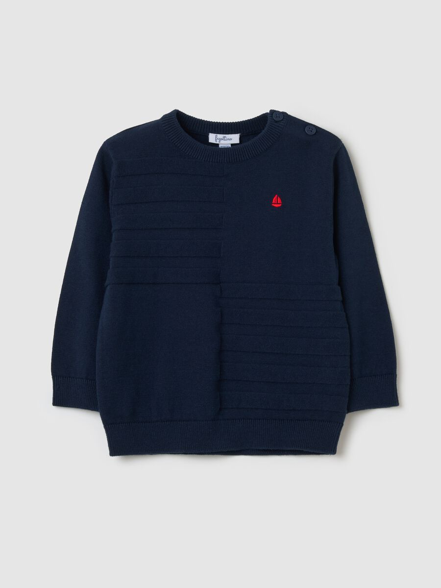 Pullover with embossed design and embroidered sailing boat_0
