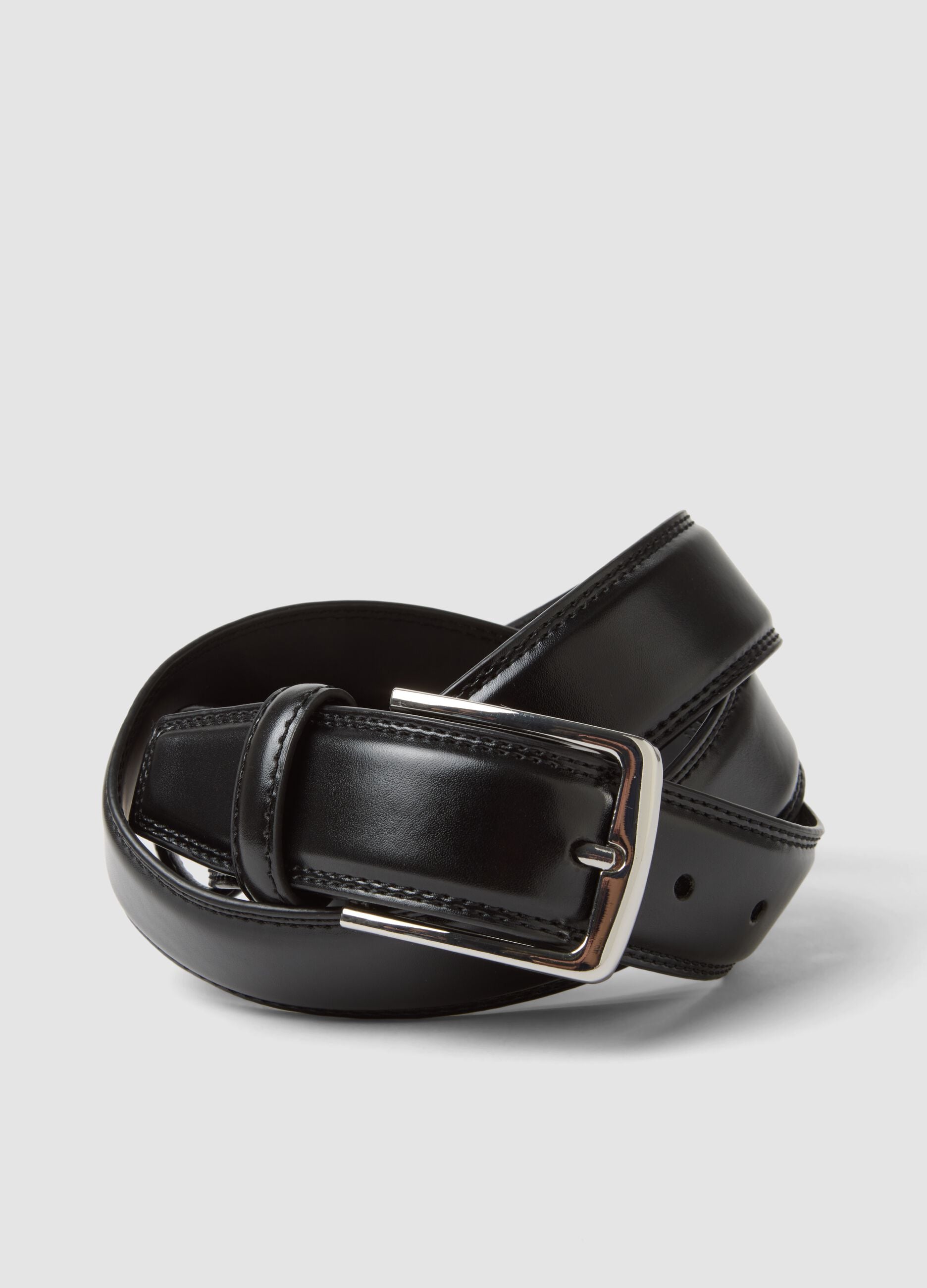 Black genuine leather belt with metal buckle