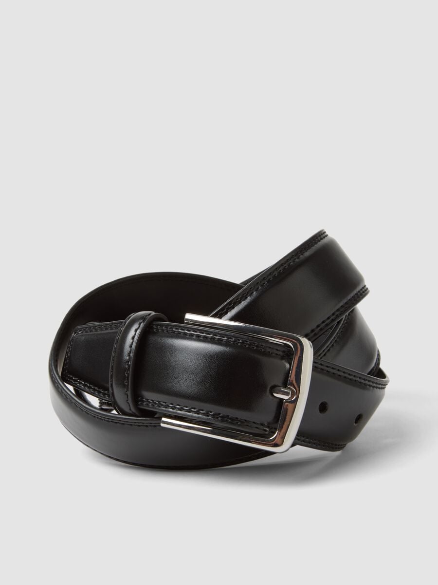 Black genuine leather belt with metal buckle_2