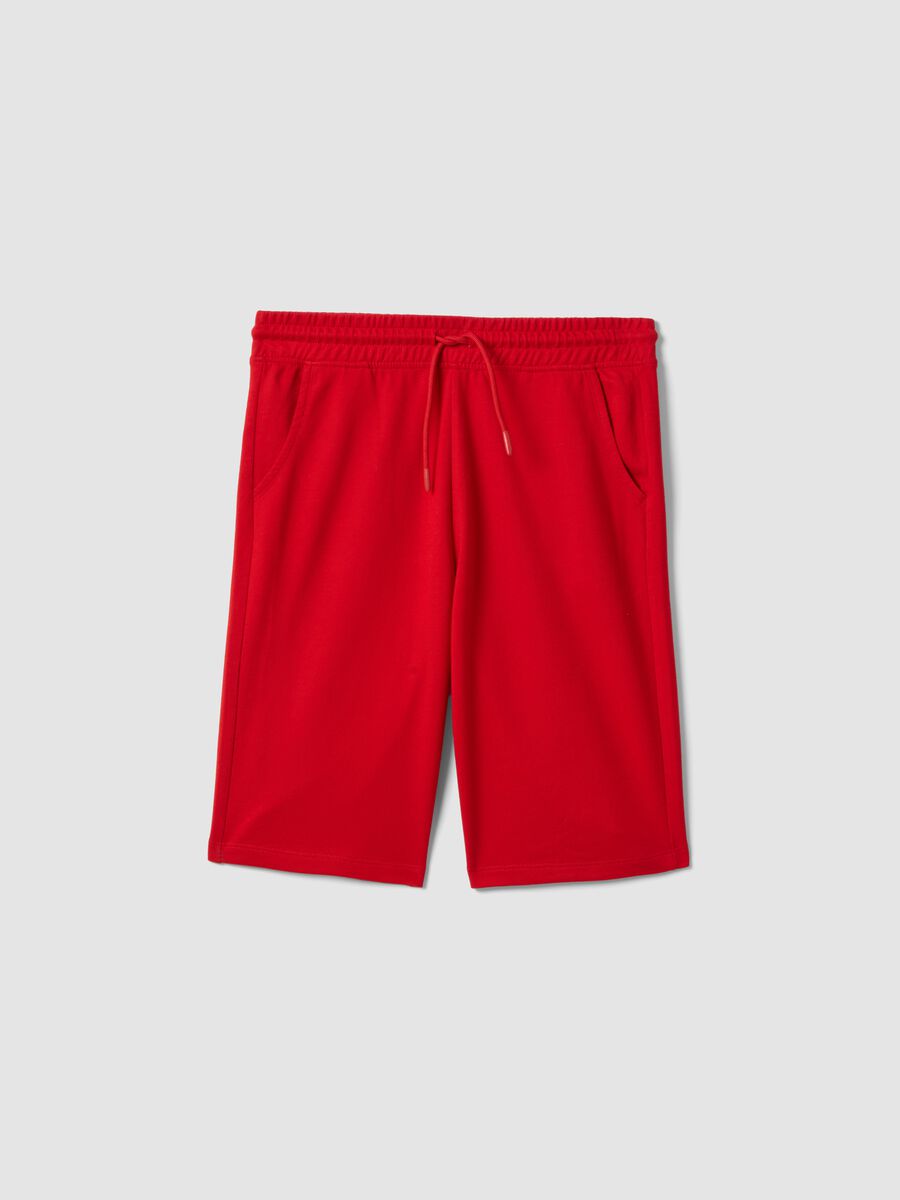 Pantaloni corti in misto cotone rosso da ragazzo comfort fit_0