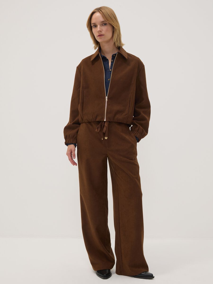 Brown stretch-fabric straight-fit trousers_0
