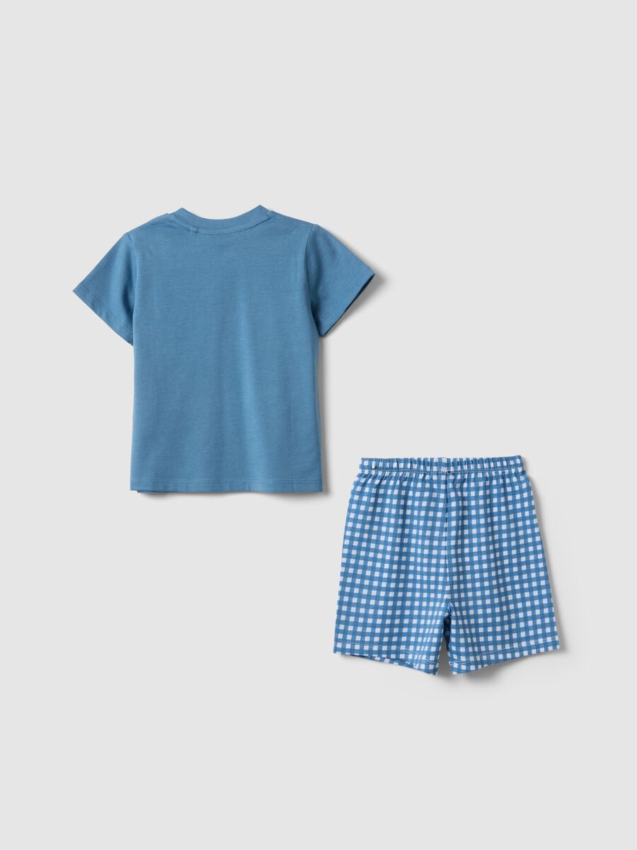 Baby's Blue Short Pyjamas in Pure Cotton with Dinosaurs_1