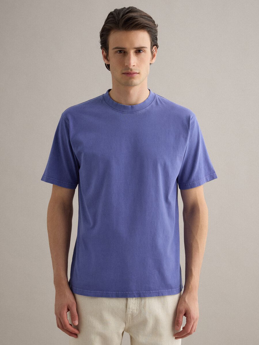 Blue pure cotton T-shirt with relaxed fit_0