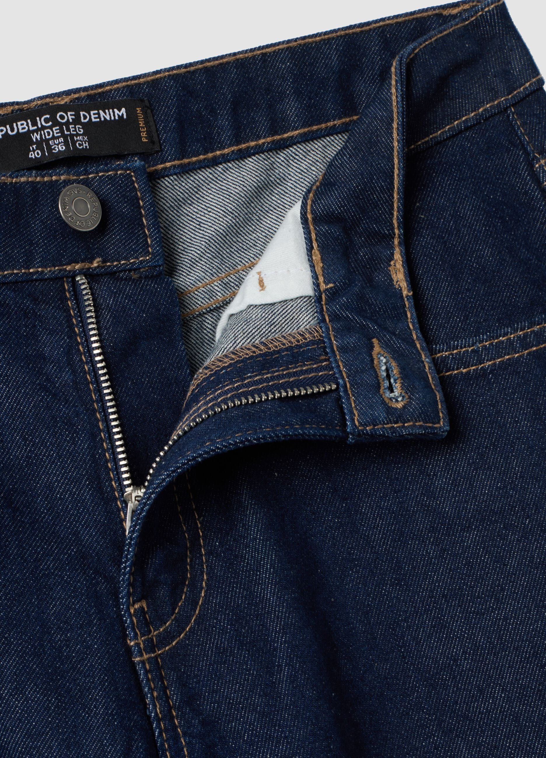 Blue pure cotton wide-leg jeans