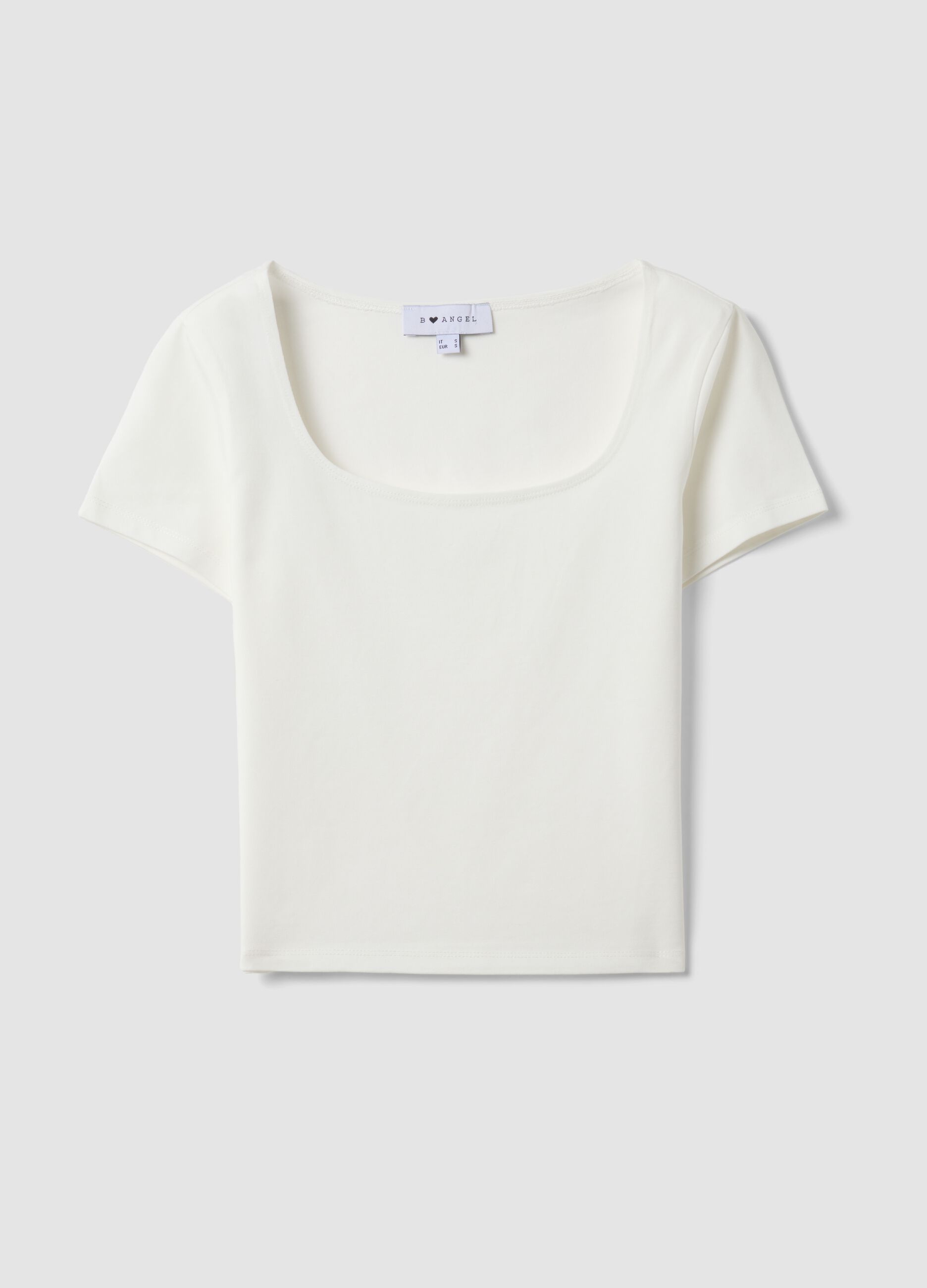 White stretch cotton T-shirt with square neckline