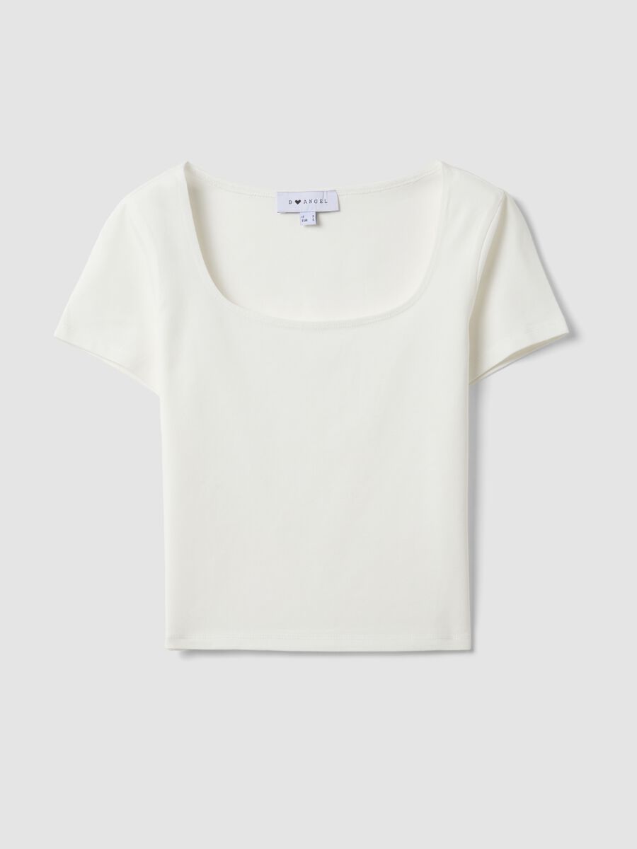 White stretch cotton T-shirt with square neckline_4