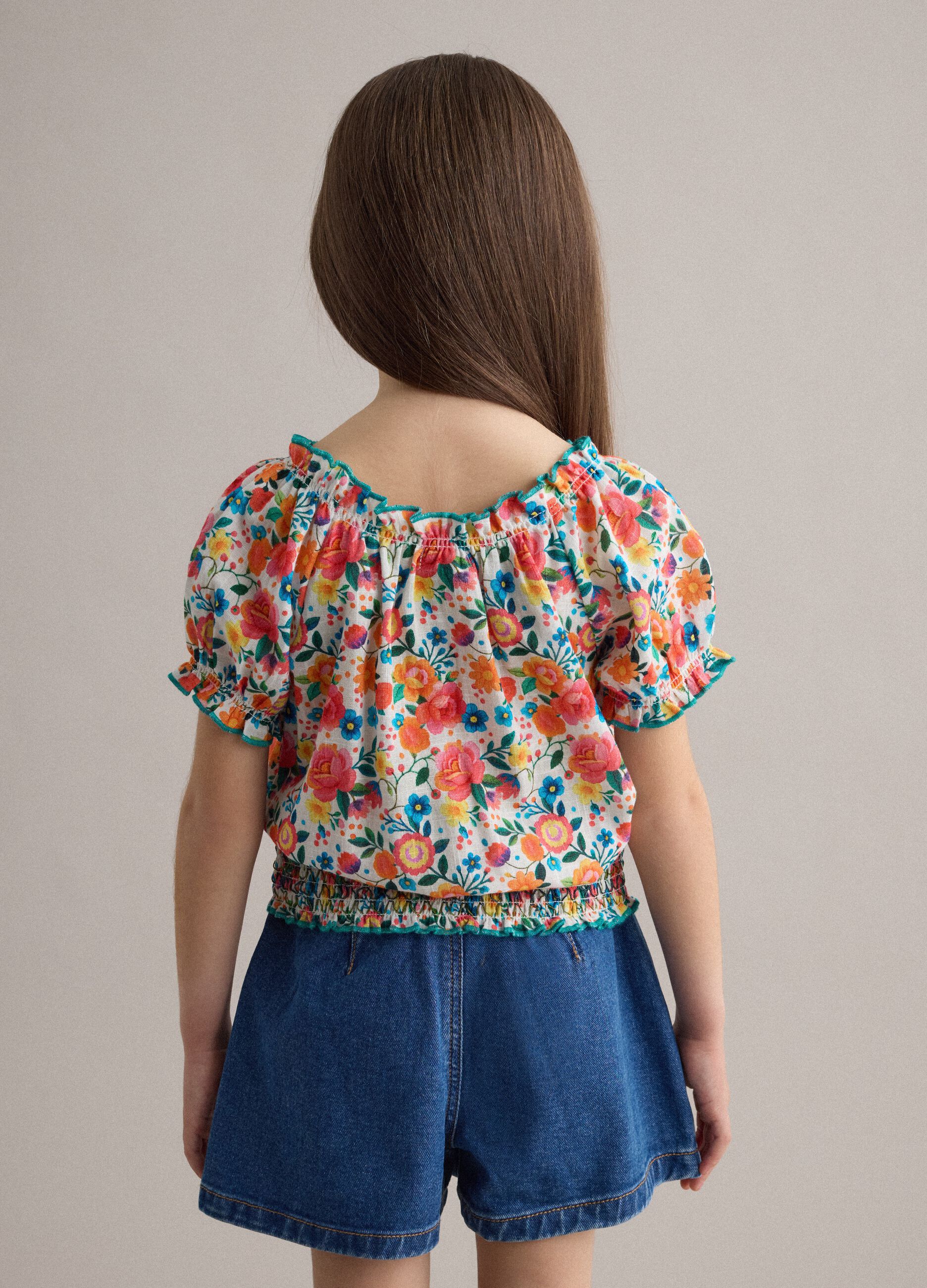 Girls' regular fit multicolour floral pure cotton blouse