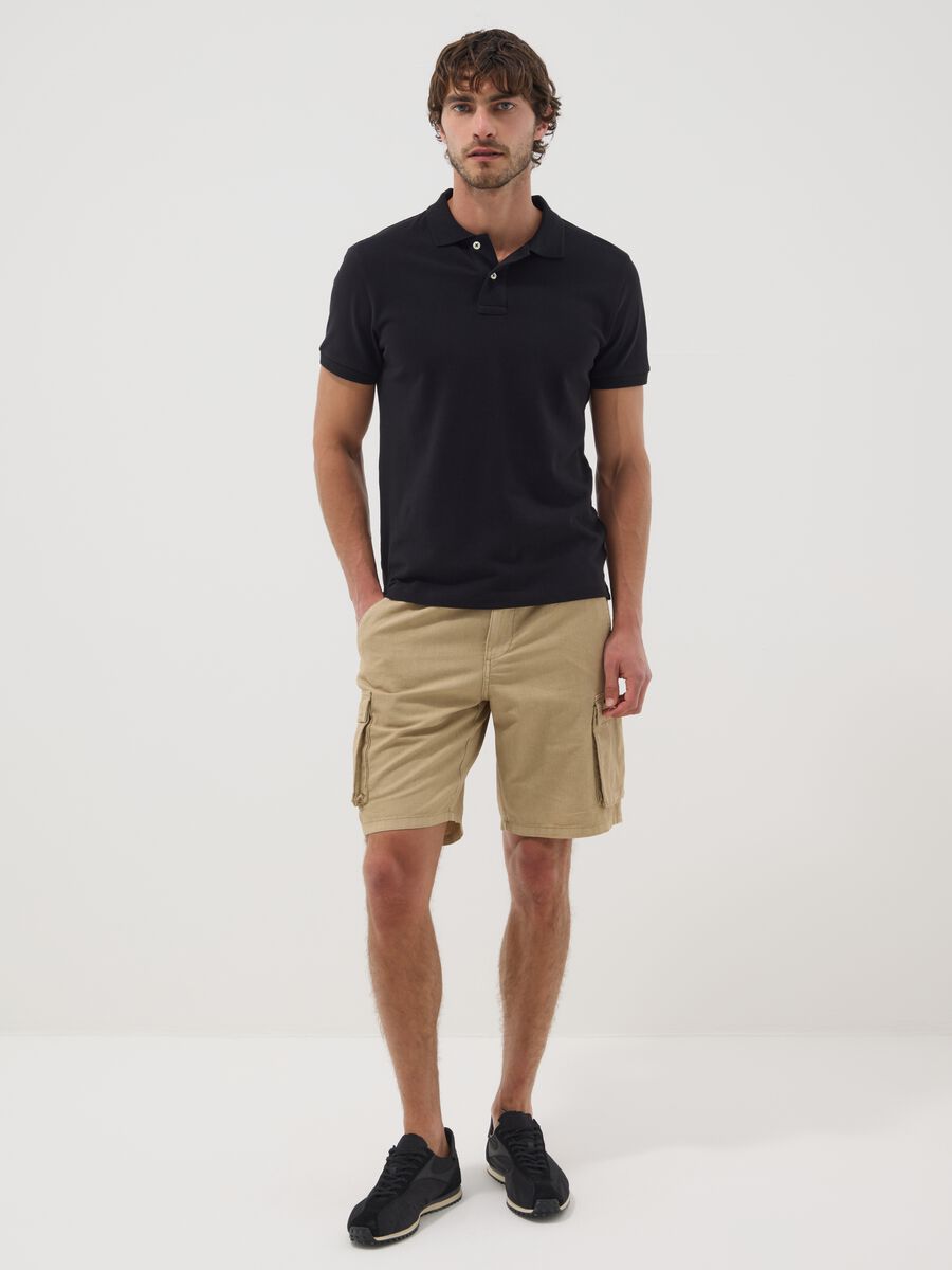 Beige linen-blend cargo Bermuda shorts_0