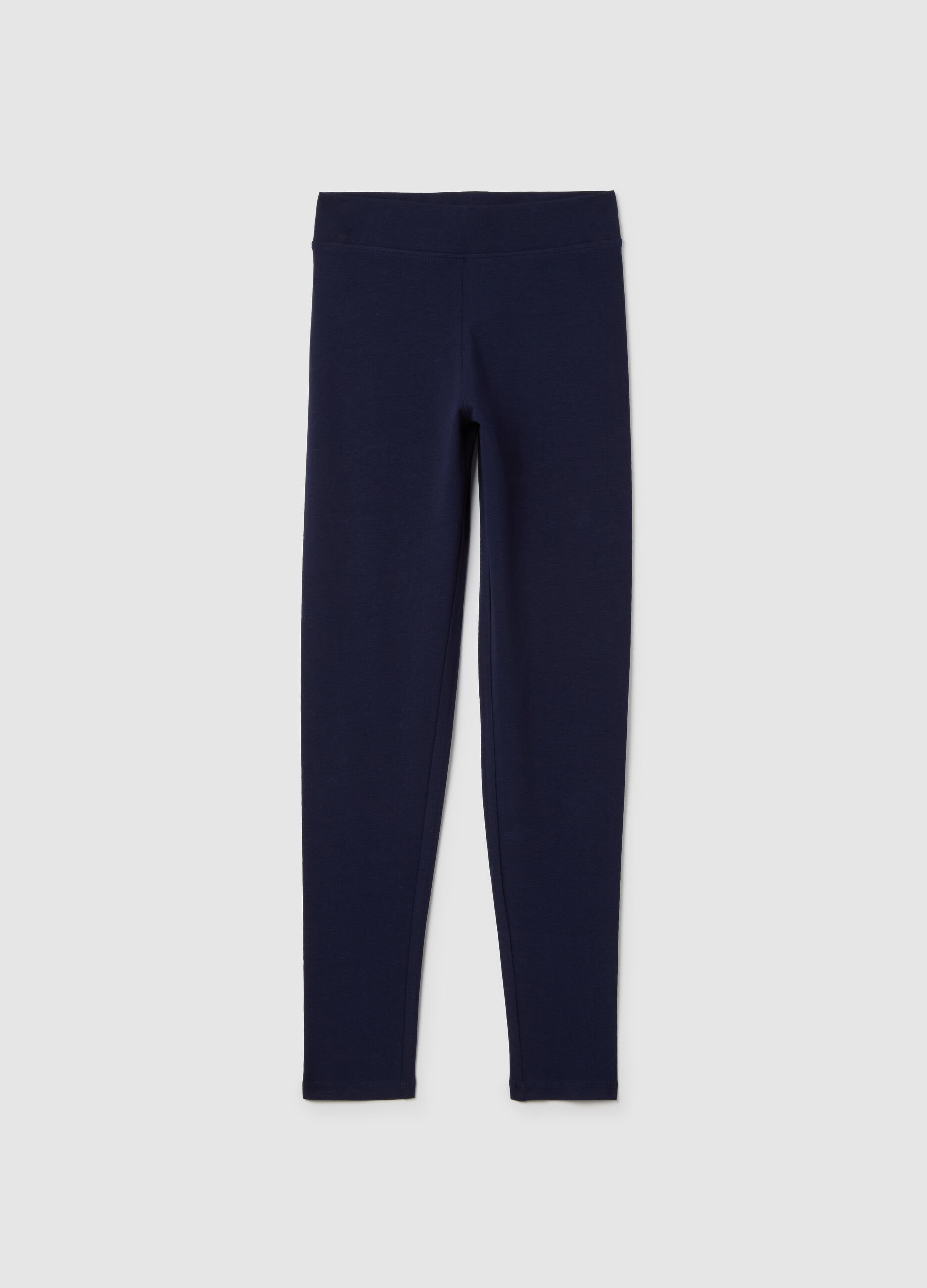 Girls' Blue Cotton Skinny Fit Leggings