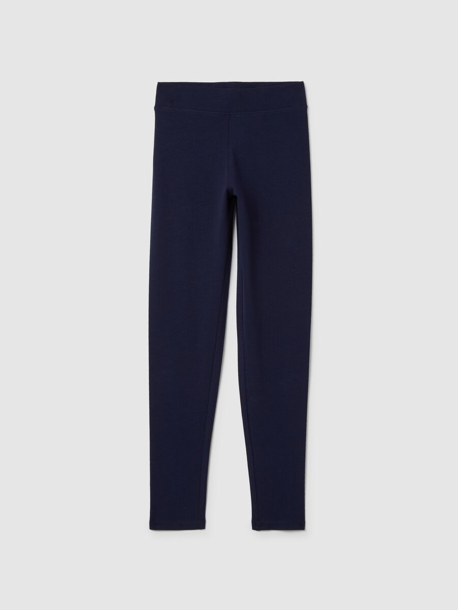 Girls' Blue Cotton Skinny Fit Leggings_0