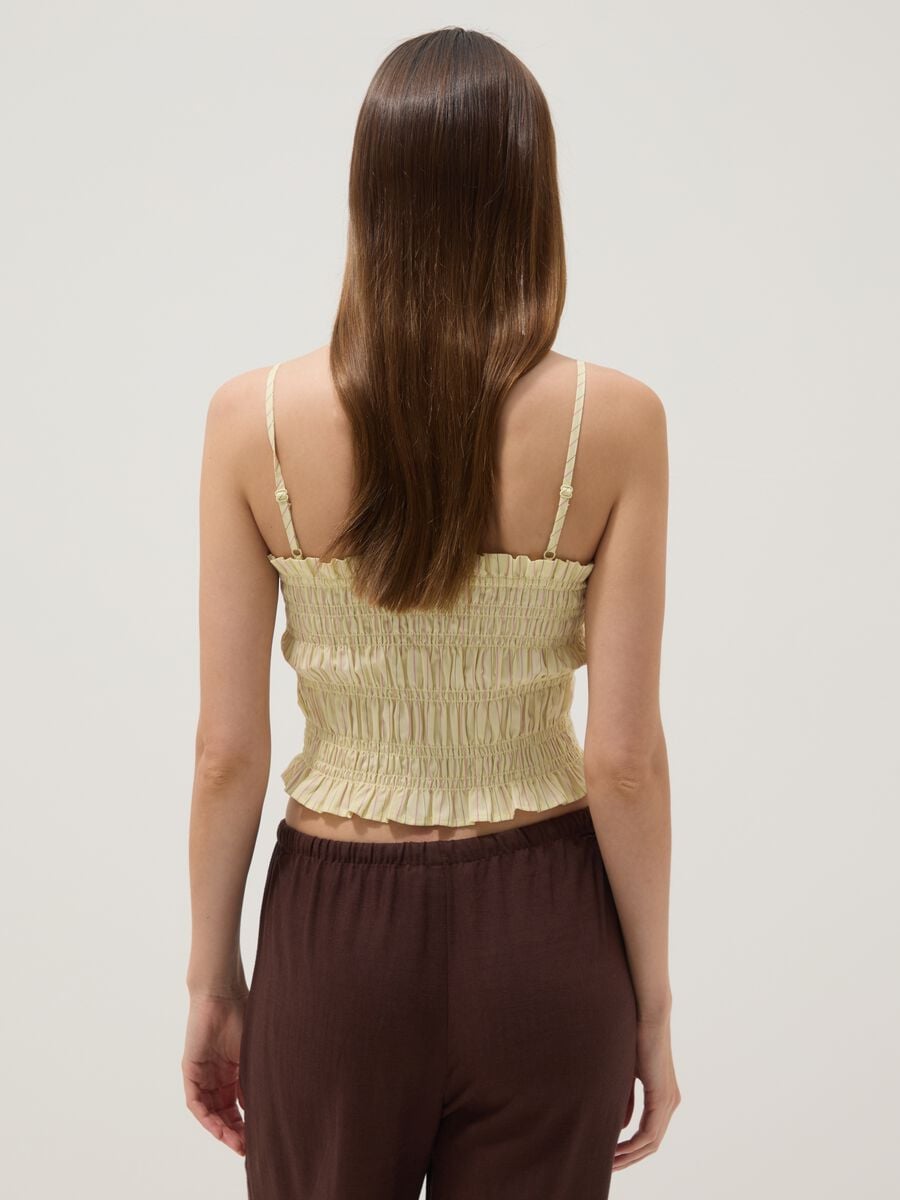 Tank top giallo in puro cotone con arricciatura regular fit_3