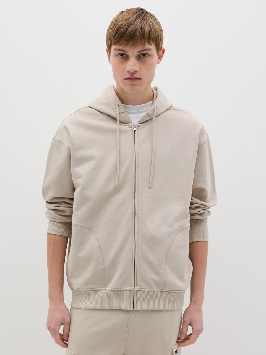 Over-fit full-zip sweatshirt in cotton with hood_0