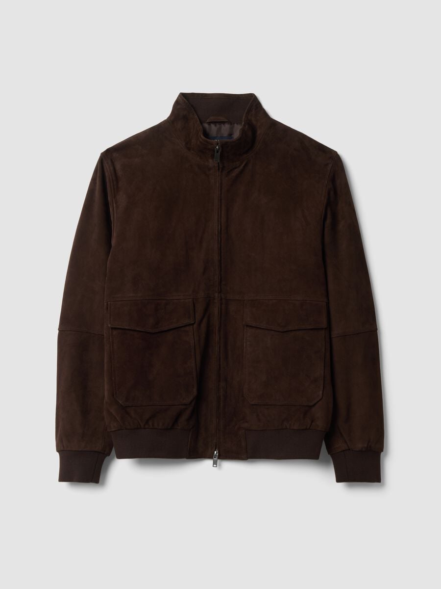 Bomber marrone in vera pelle con zip_0