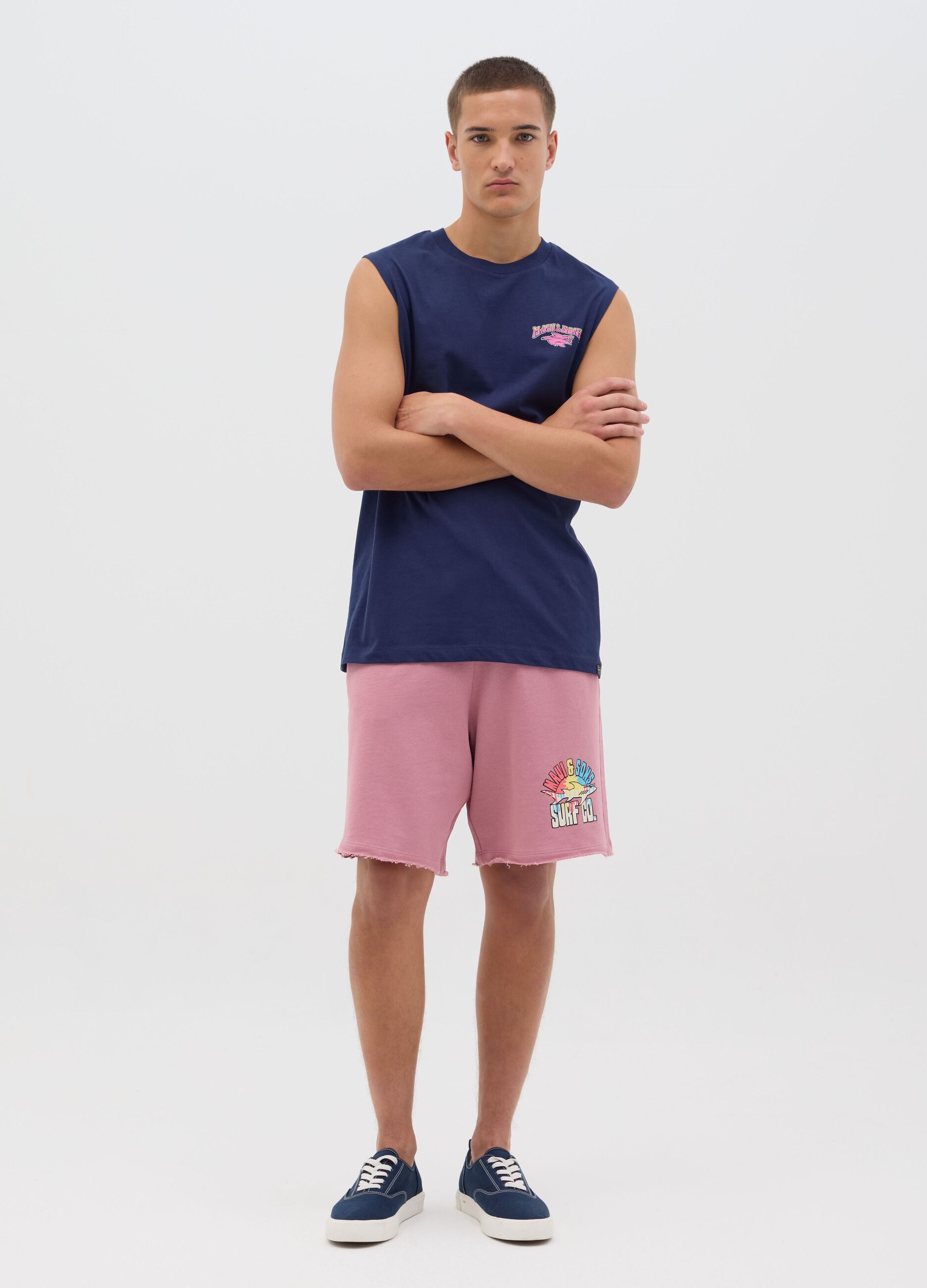 Men's Sleeveless Blue Cotton Tank Top