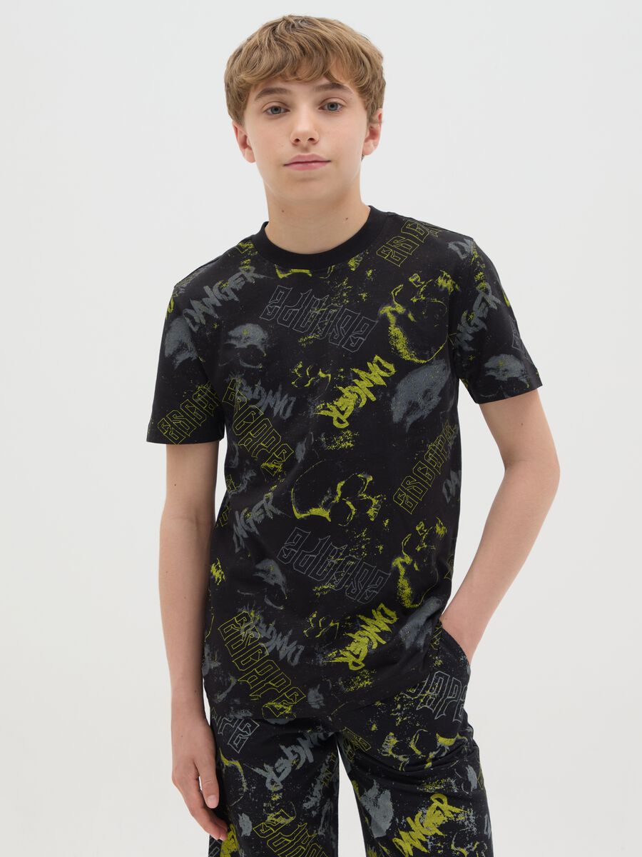 T-shirt da ragazzo in puro cotone multicolor oversize con stampa grafica_0