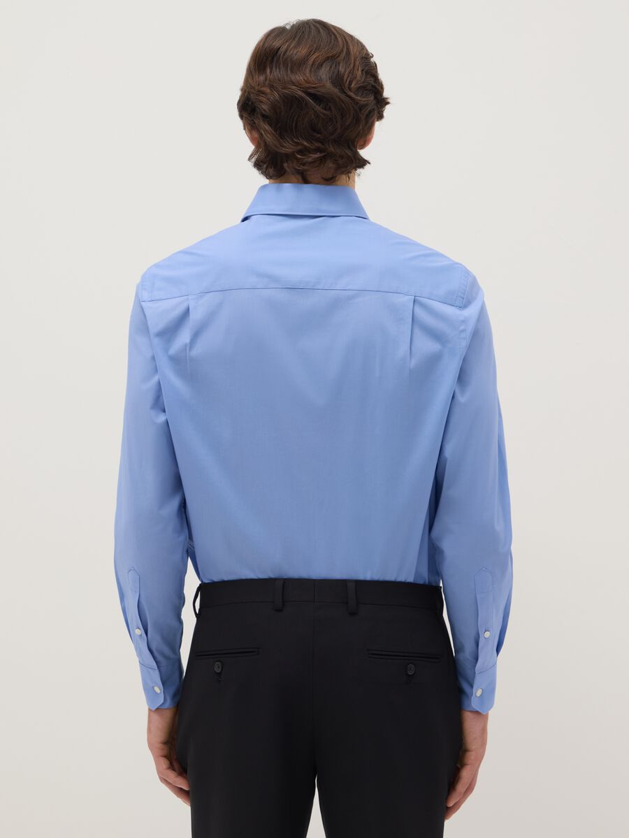Blue stretch cotton regular fit shirt with classic collar_2
