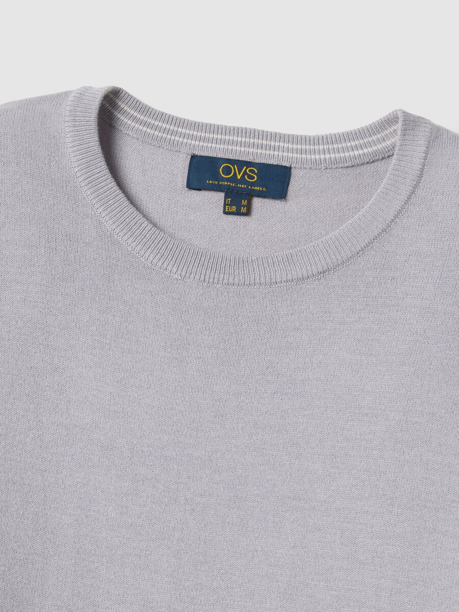 Grey cotton blend crew neck pullover, regular fit_5
