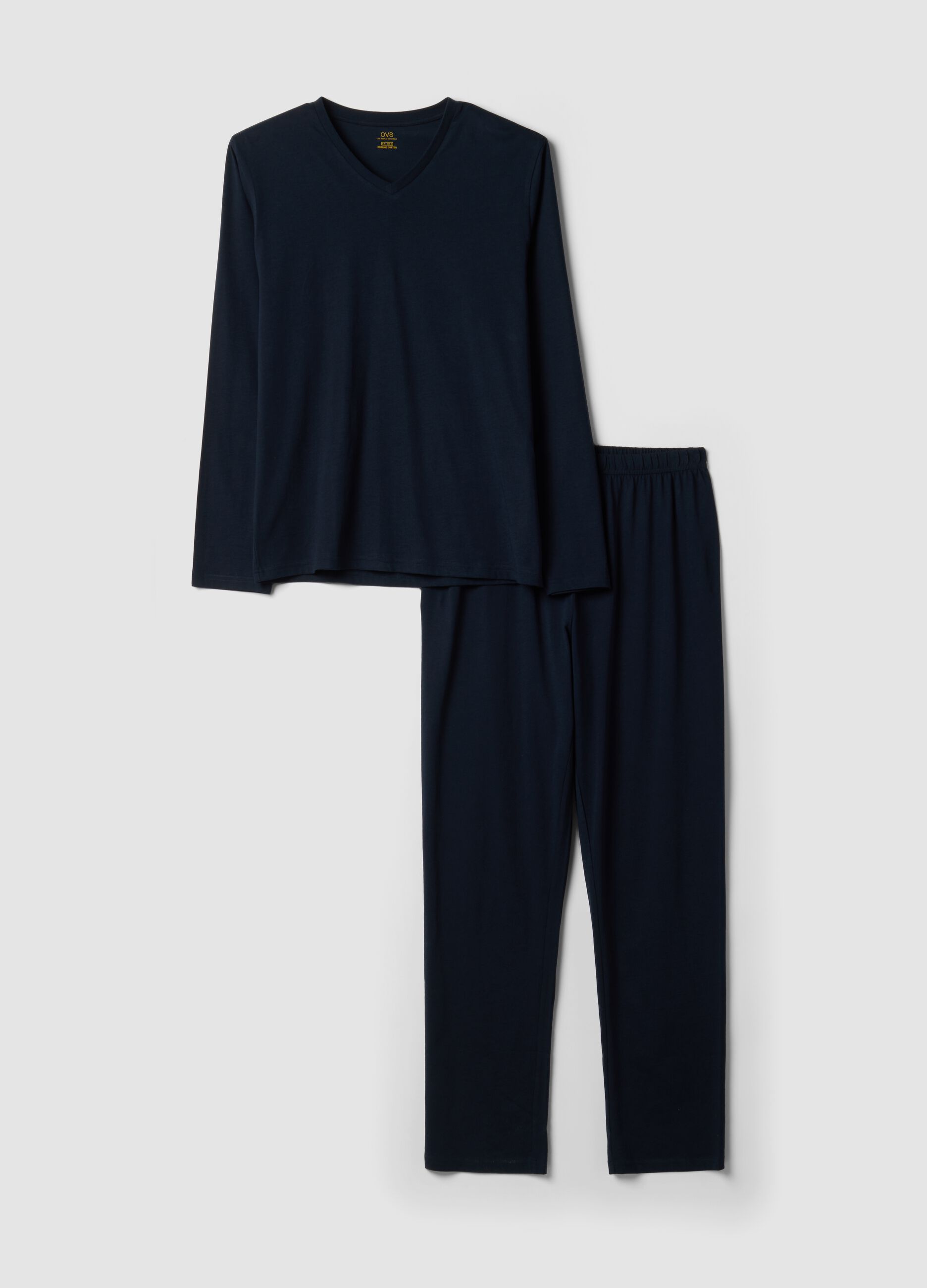 Blue pure organic cotton V-neck pyjamas, regular fit