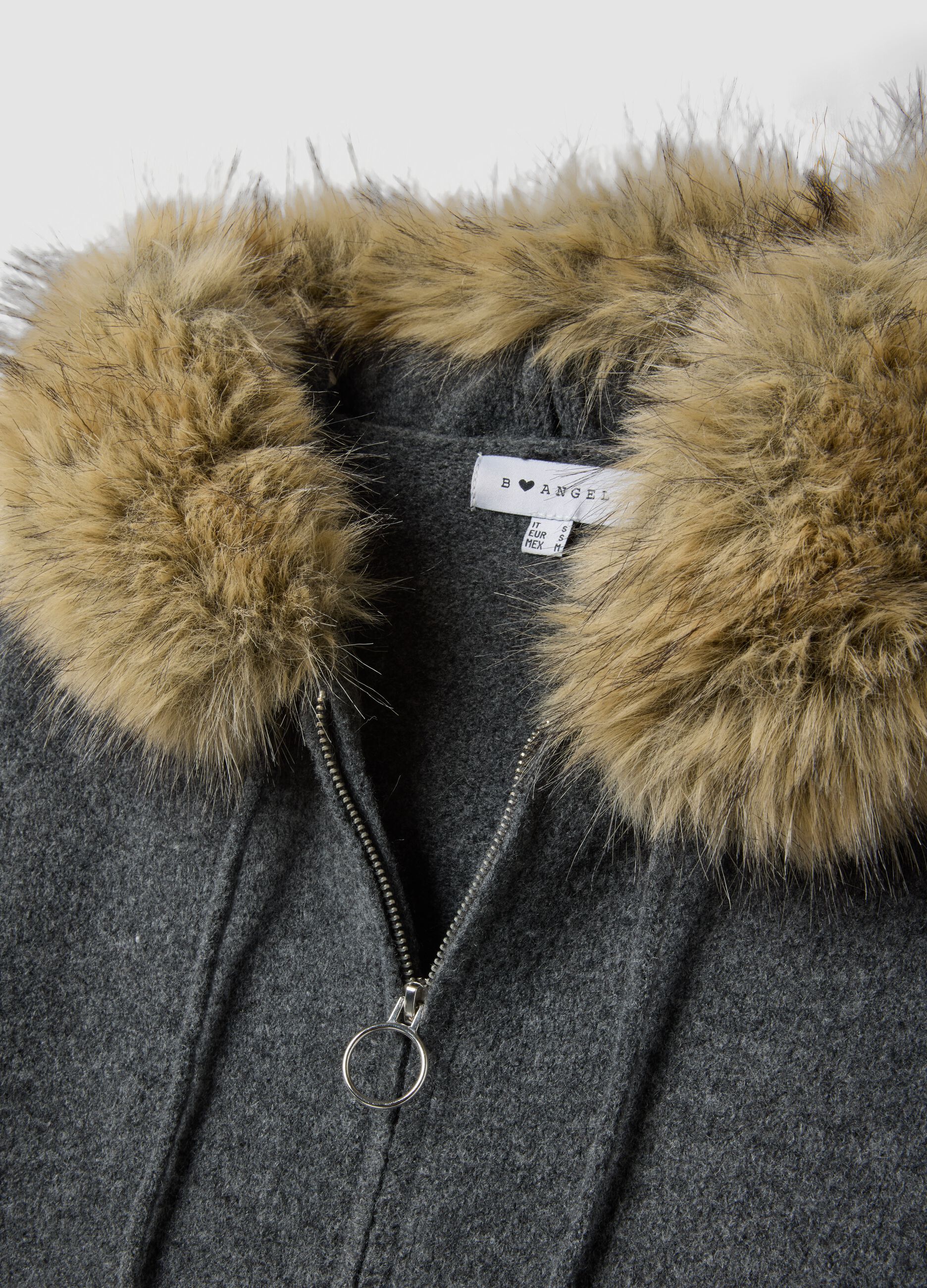 Cardigan grigio in lana elasticizzata con colletto a contrasto