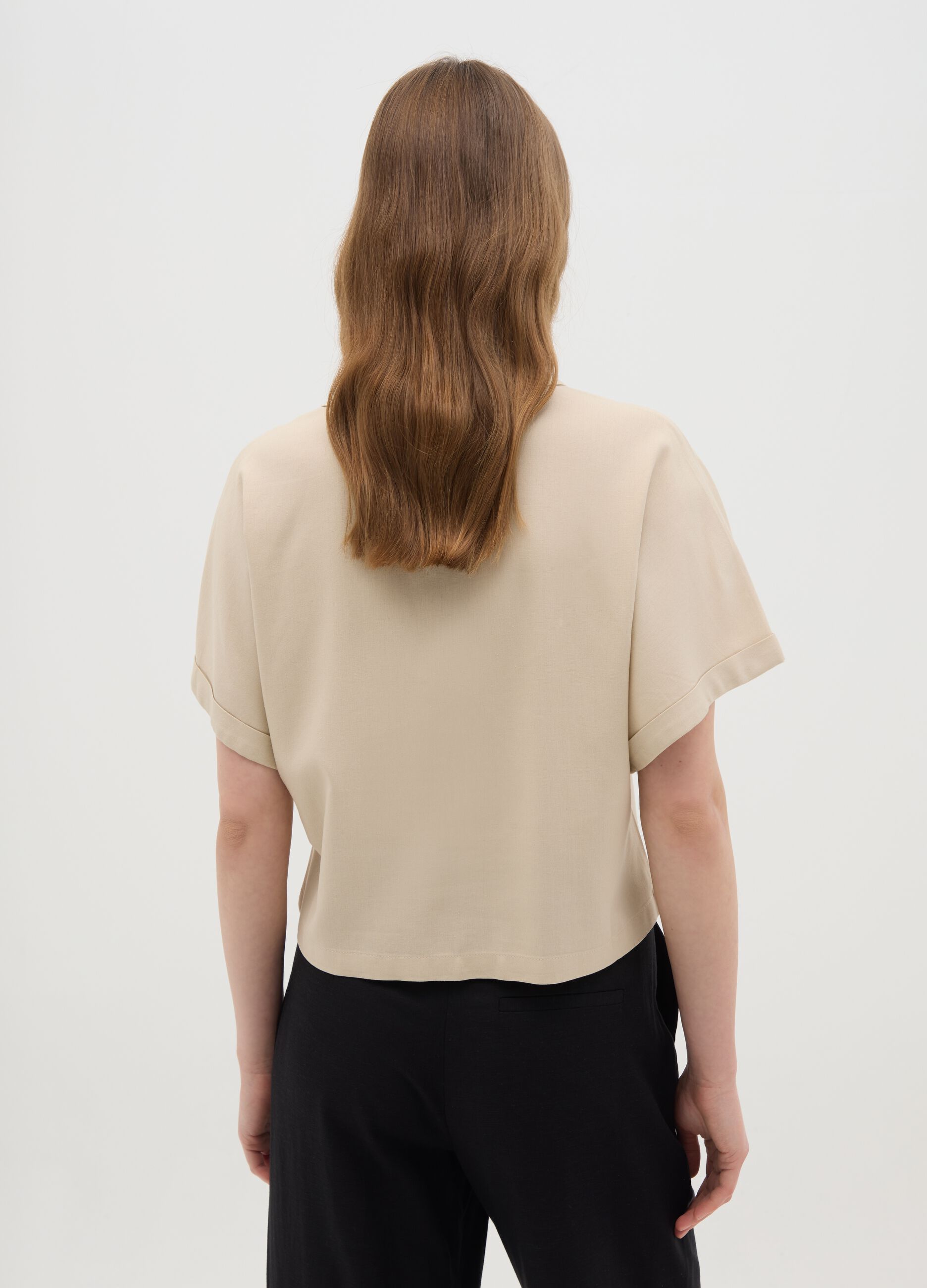 Women's beige viscose blend regular fit shirt