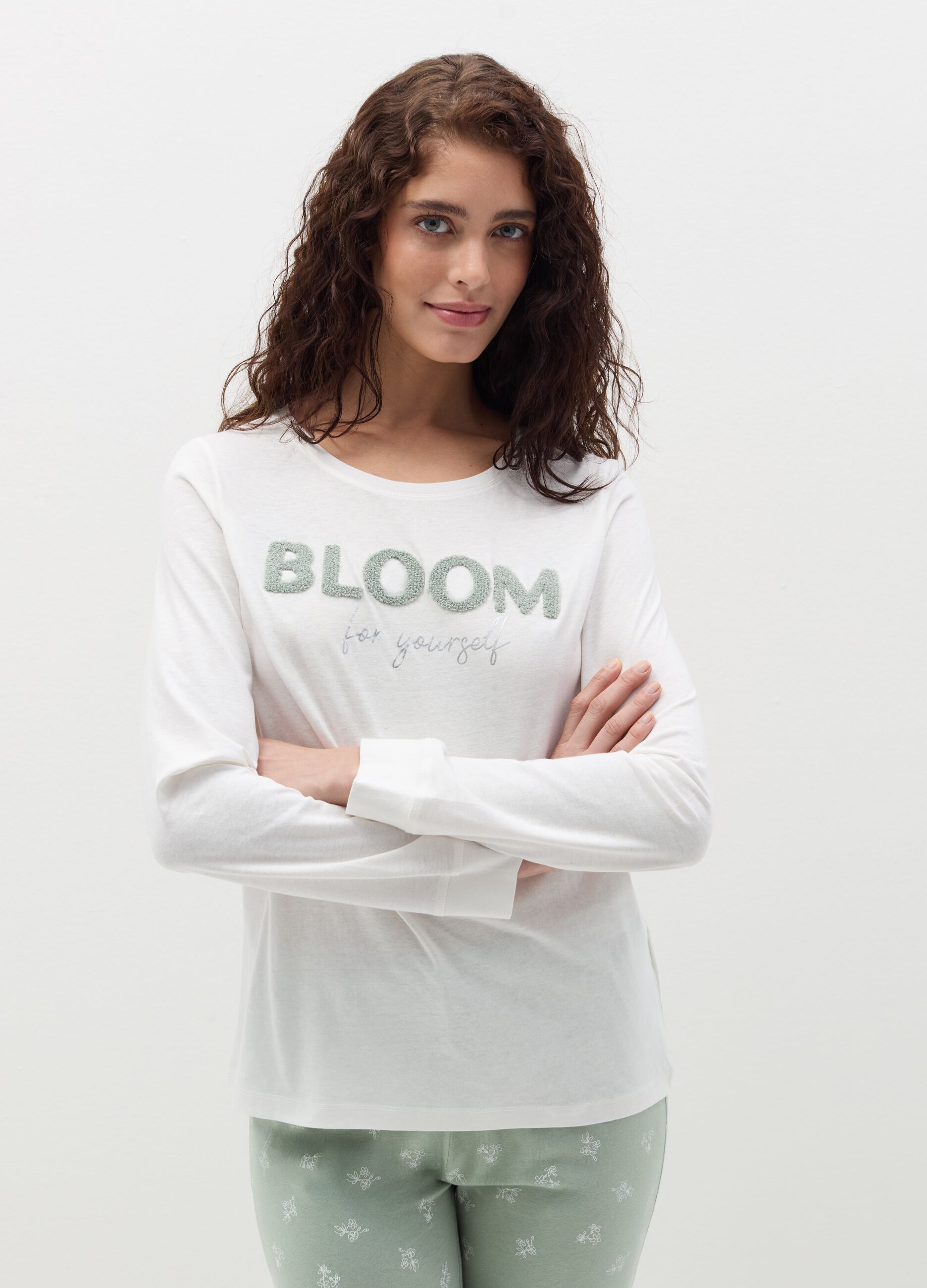 Cotton pyjamas with bouclé lettering