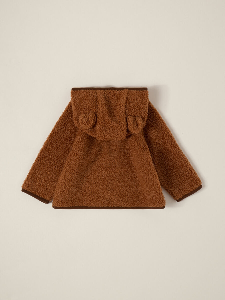 Brown Sherpa Fabric Jacket for Newborn_1