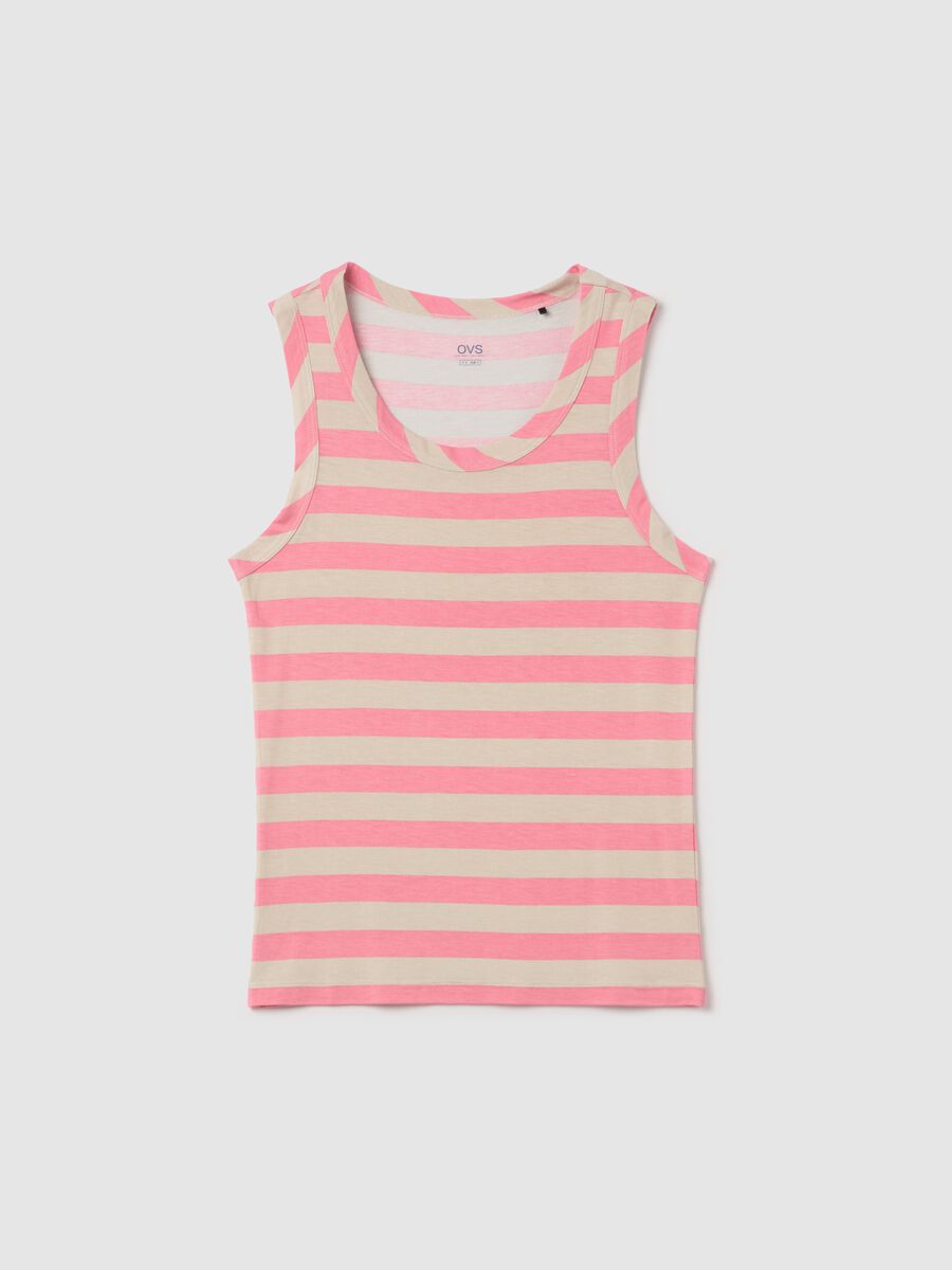 Pink and beige striped tank top in stretch viscose_4