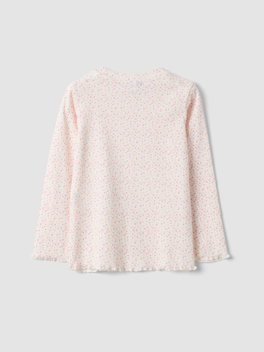 Maglietta bianca in cotone organico elasticizzato a pois slim fit per bimba_1