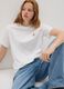 White pure cotton T-shirt relaxed fit with emblem_0