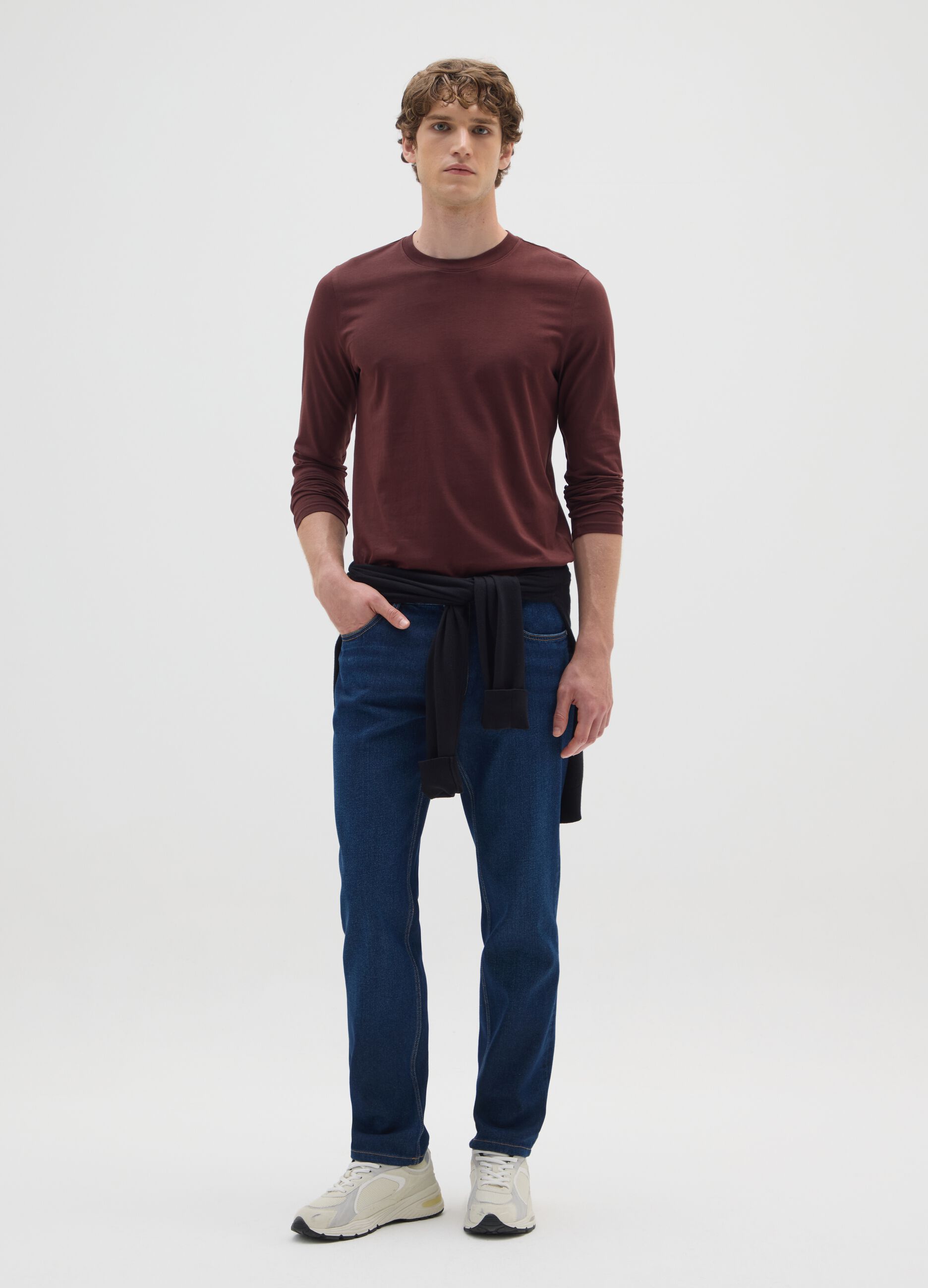 Brown pure cotton sweater with regular fit